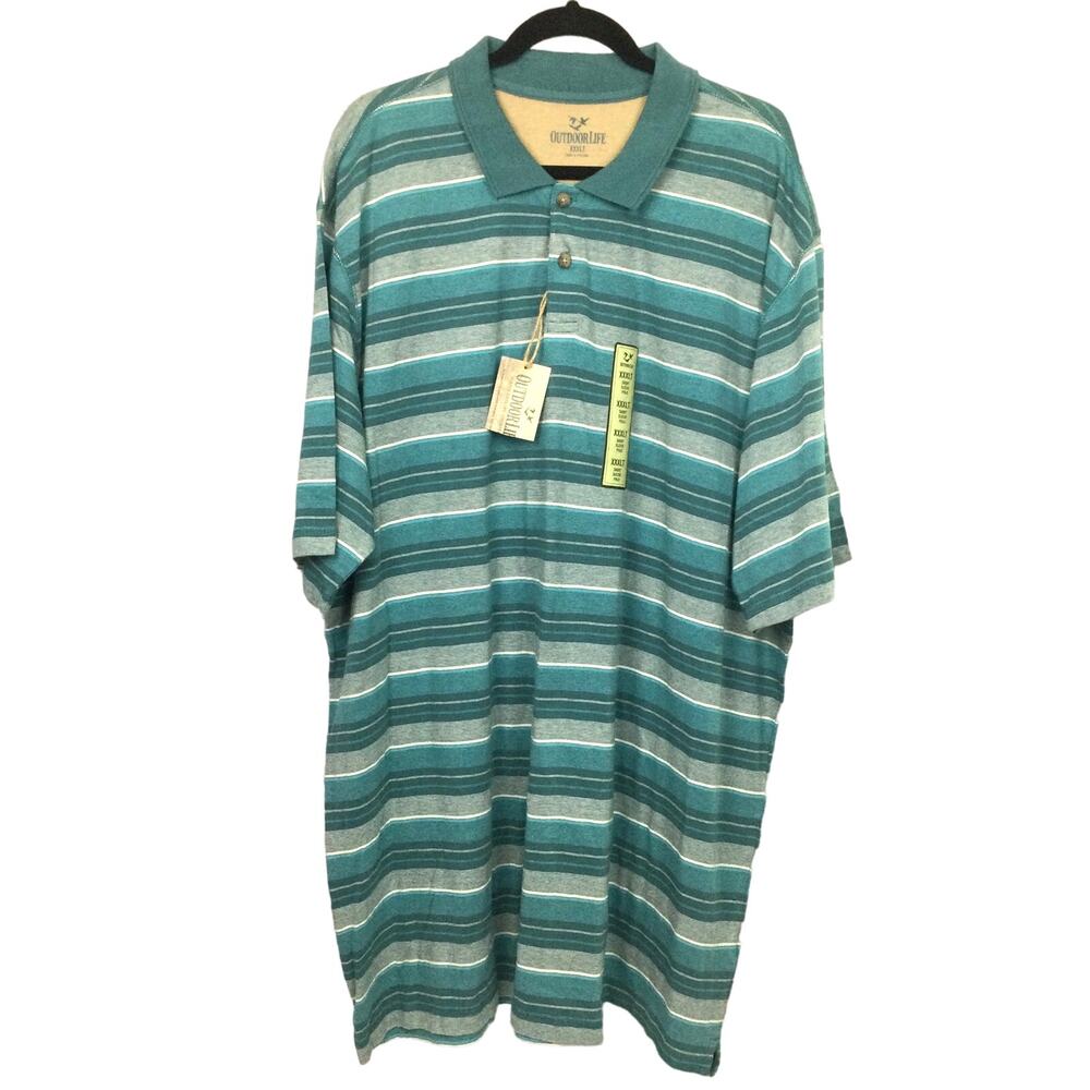 Outdoor Life Preppy Casual 1/4 Button Striped Collared Cotton Pullover Polo 3XLT